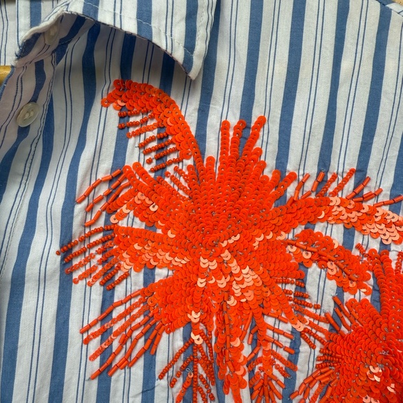 Robert Graham Striped Button-Down Shirt with Red Palm Embroidery - Picture 4 of 10